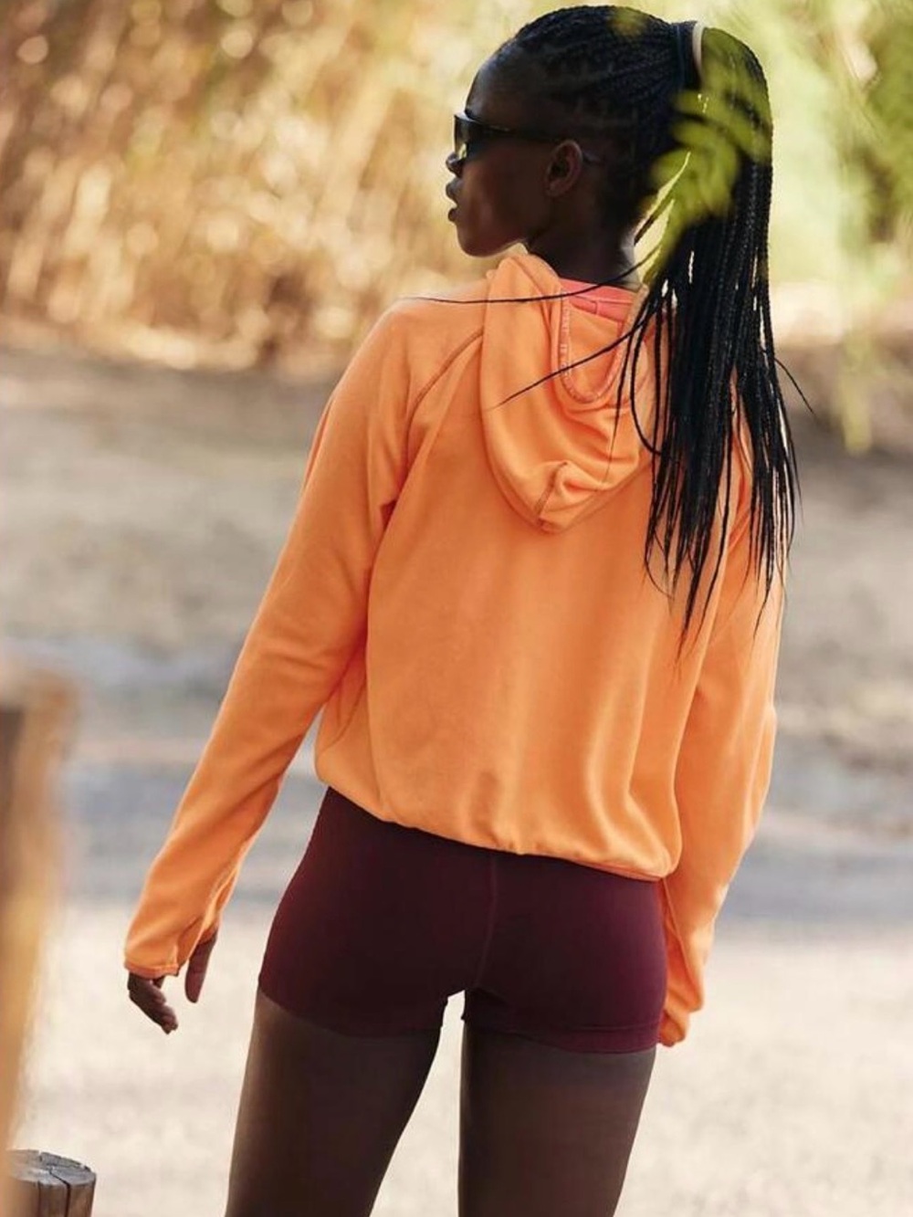 Free People Bright Orange Pullover Hoodie with Contrast Stitching - Picture 2 of 5